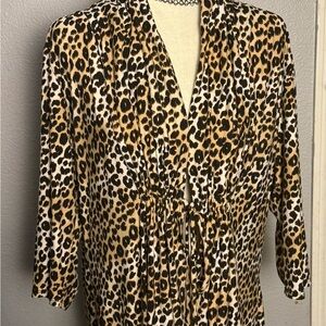 Kiyonna leopard Animal Print Kimono 3/4 sleeves tie waistband Mob wife  SZ 2 USA